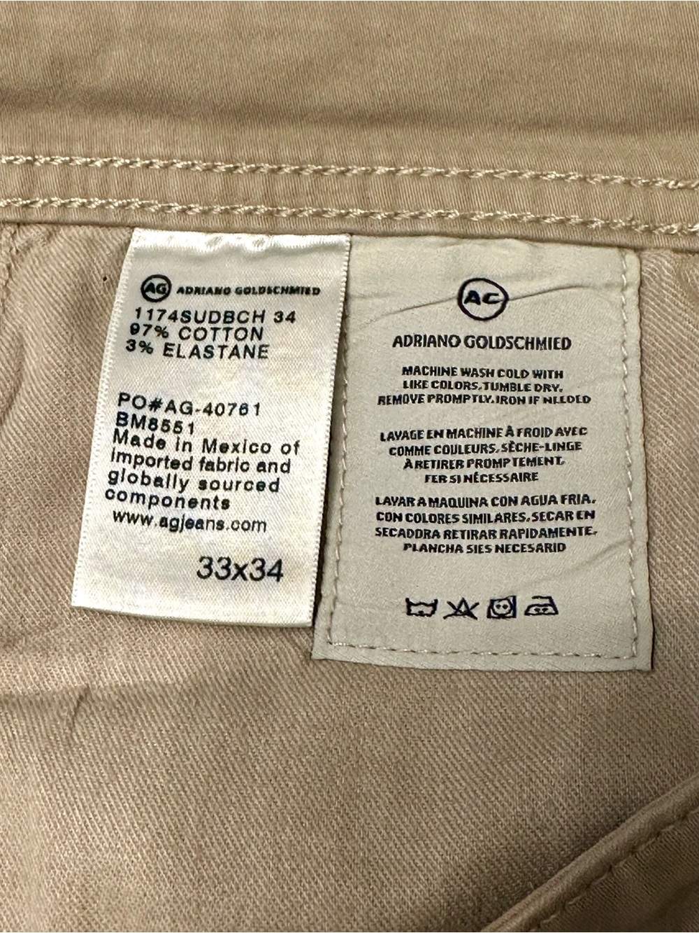 AG Adriano Goldschmied The Graduate Tailored Leg Khaki Jeans Men’s 33x34 - Picture 5 of 9